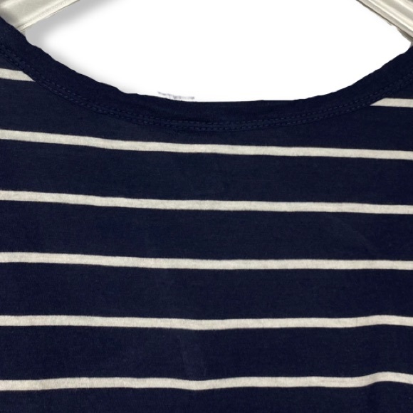 Navy Blue and White Striped Top, Scoop Neck Short Sleeve Tee, Cotton Modal Blend - Picture 5 of 12